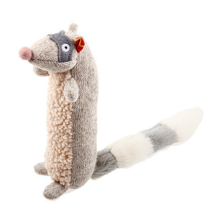 Cozy plush sound toys featuring a cute raccoon design, perfect for snuggling and playtime with pets.