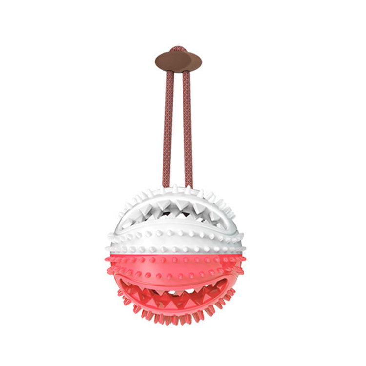 interactive dog toy for dental care, a spiky ball designed to promote oral hygiene while entertaining dogs.