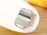 Corn kernel separator kitchen gadget for easy removal of kernels from corncobs, featuring a plastic shell and stainless steel blade.