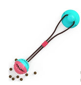 Colorful suction cup pet toys with durable design, featuring a fetching ball and snack dispenser.