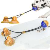 Suction cup pet toys designed for interactive play, featuring a Dalmatian dog and durable suction cups for stability.