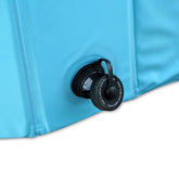 Close-up of the drain valve on a foldable dog swimming pool, highlighting its robust design for easy water release.