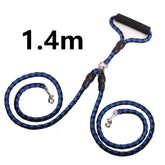 double-ended dog traction rope with 1.4m length, durable construction, and comfortable handle for walking dogs.