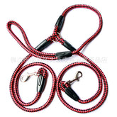 double-ended dog traction rope in red and black with durable clips and heavy-duty design