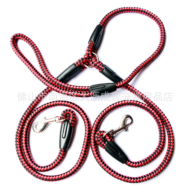 double-ended dog traction rope in red and black with durable clips and heavy-duty design