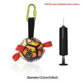 Interactive dog soccer ball with nylon tabs and inflatable pump, perfect for large dogs outdoor play.