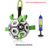 Interactive dog soccer ball with nylon tabs and included pump for training and playtime for large dogs.