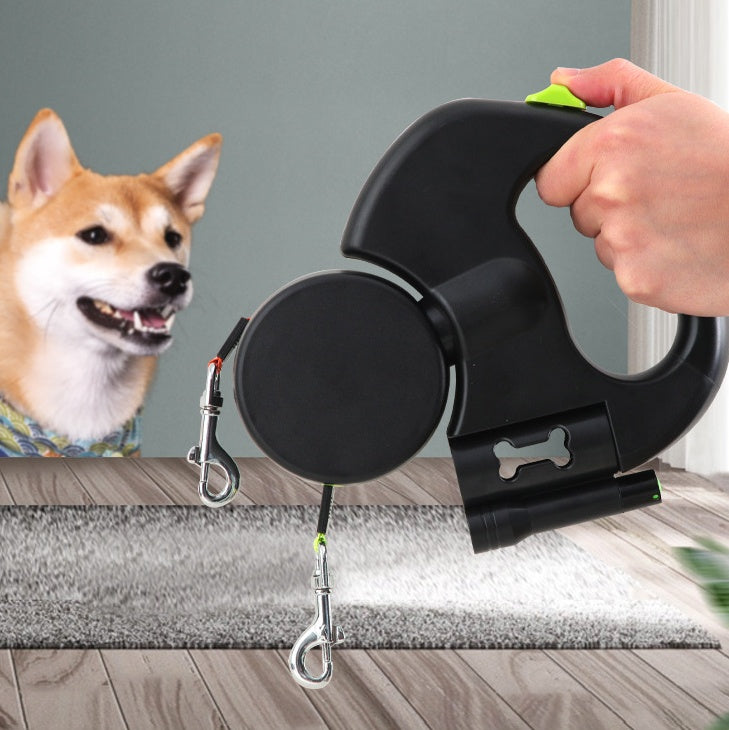 retractable dog leash for small dogs with dual traction ropes and ergonomic handle