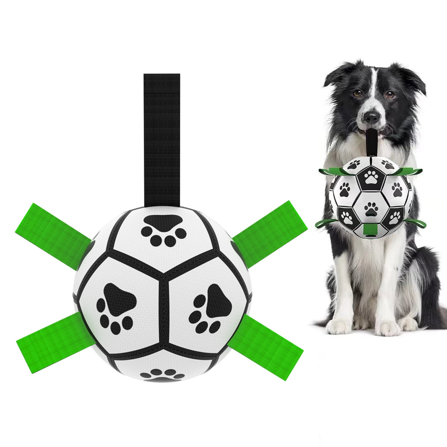 Interactive dog soccer ball for large dogs with nylon tabs for erratic bounce and fun outdoor play.