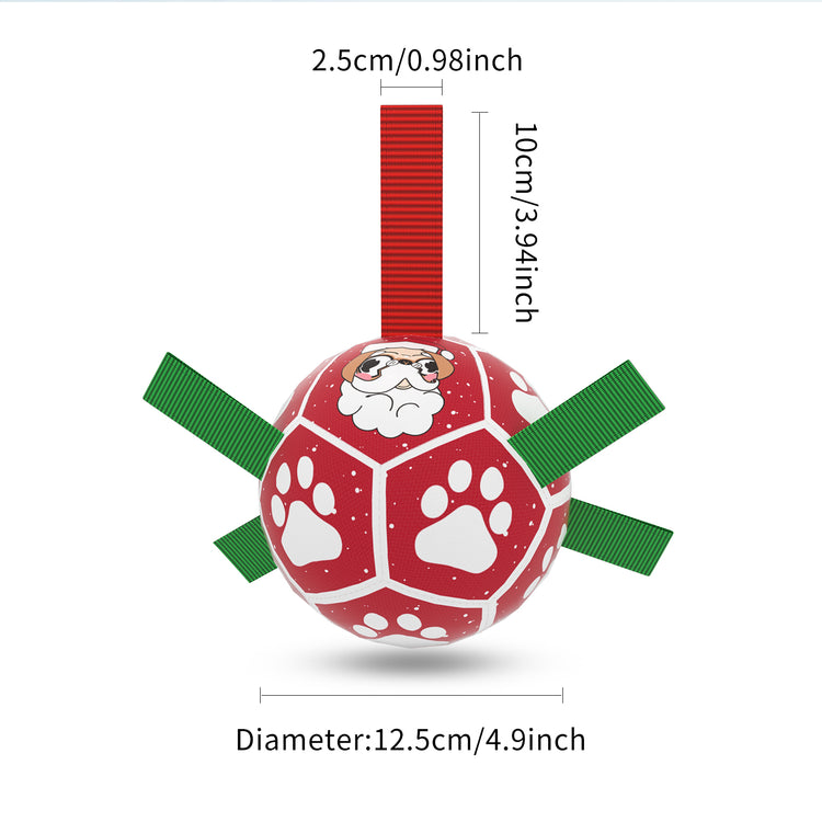 Interactive dog soccer ball with nylon tabs for erratic bounce, designed for large dogs and outdoor play.