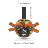 Interactive dog soccer ball with nylon tabs for erratic bouncing and outdoor play.