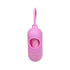 Dog poop bags for cleanup dispenser in pink color with hanging clip for easy access.