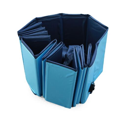 Foldable dog swimming pool with sturdy design and portable structure for pet enjoyment and safety.