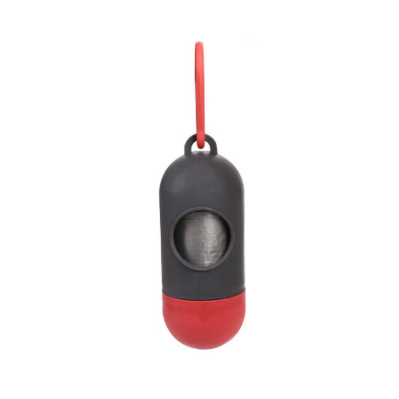 dog poop bags for cleanup holder in red and black color with a hook for easy attachment