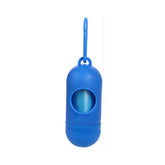 Blue dog poop bag dispenser for easy cleanup, compatible with dog poop bags for cleanup.