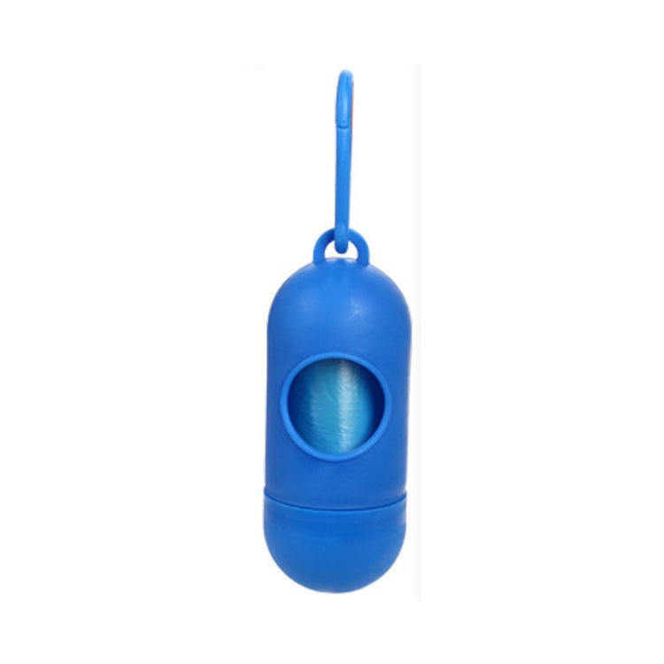 Blue dog poop bag dispenser for easy cleanup, compatible with dog poop bags for cleanup.