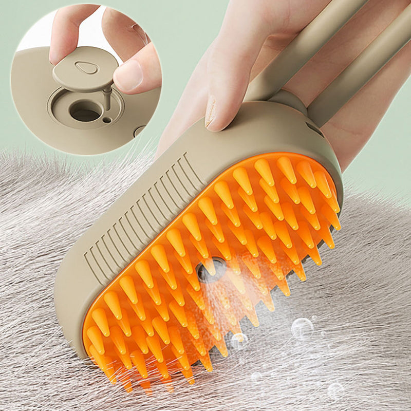 Cat Steam Brush Steamy Dog Brush - 3 In 1 Electric Grooming showing the brush close-up with water spray feature.