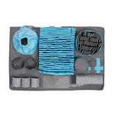 Dog sniffing training pad showing various felt and webbing components for scent training.