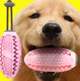 Interactive dog toy for dental care designed for cleaning teeth and freshening breath.