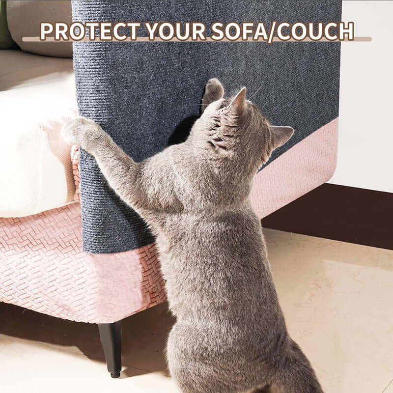Self-Adhesive Carpet Cats Scratch Board for Sofa Protection with a cat scratching a couch.