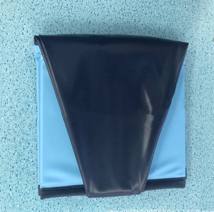 Foldable dog swimming pool in a blue and black design, showcasing its portable and durable features.