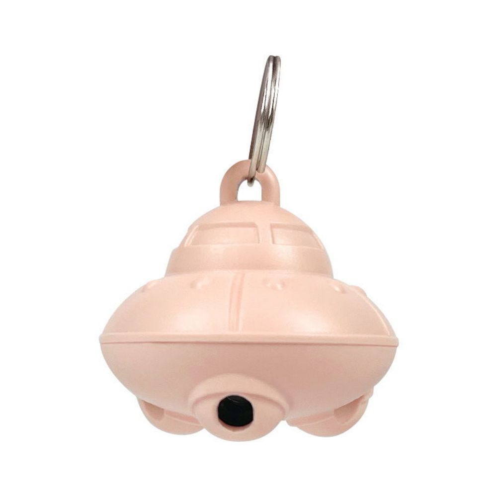 Cat Laser Toy Pointer Cat Collar - Interactive Fun for Pets in the shape of a pink UFO keychain.