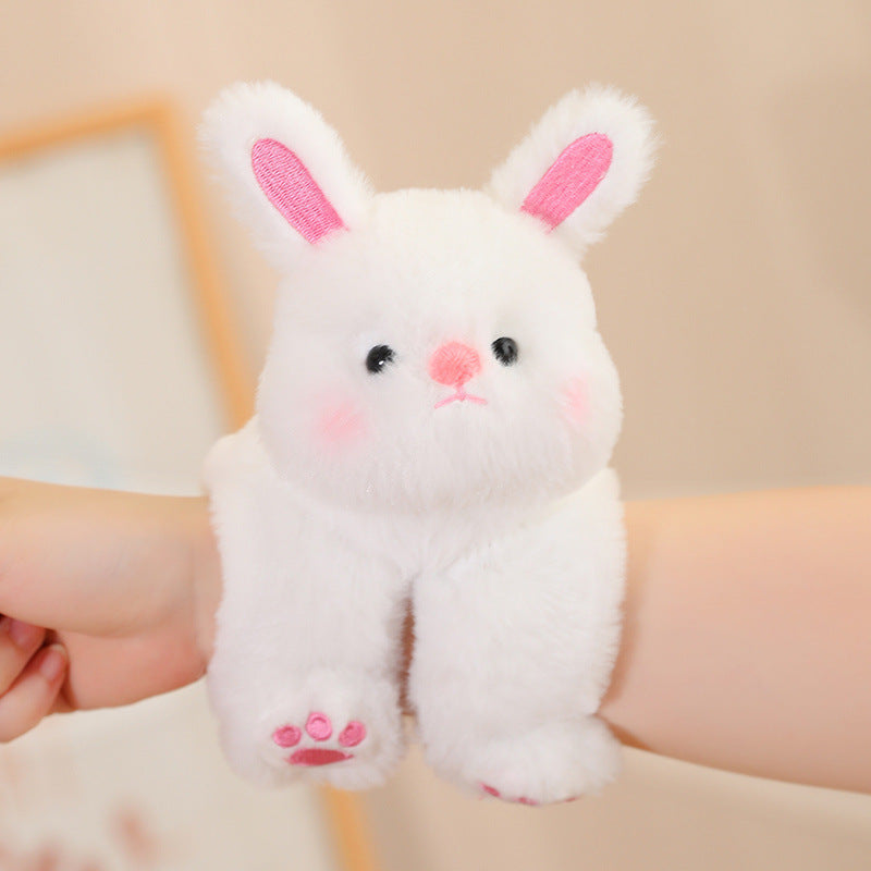 Adorable plush animal dolls featuring a cute white bunny plush toy with pink accents and a happy expression.