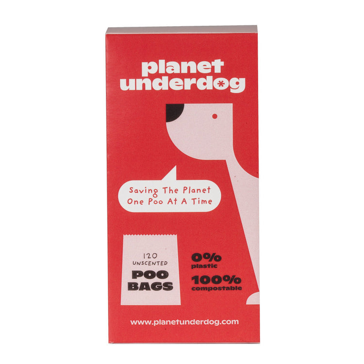 Compostable --dog -poop-- bags pack by Planet Underdog, 120 unscented bags, eco-friendly packaging.