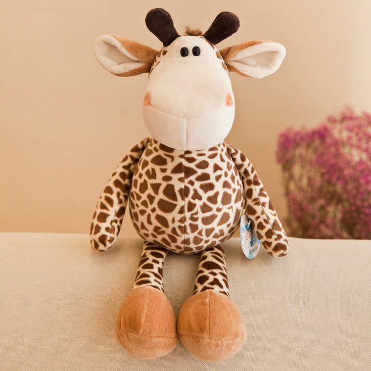 Safari adventure plush toys giraffe cuddly soft toy for kids and adults in a cozy home setting.