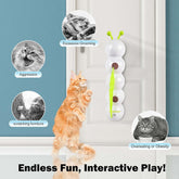 Automatic interactive cat toy with playful cat promoting exercise and mental stimulation.