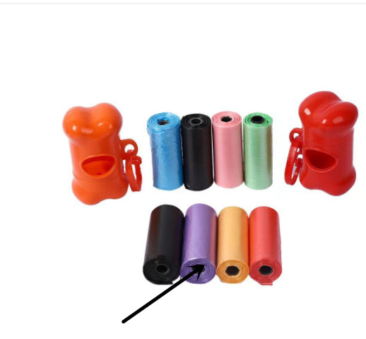 Dog poop bags for cleanup in various colors with dispensers for easy use.
