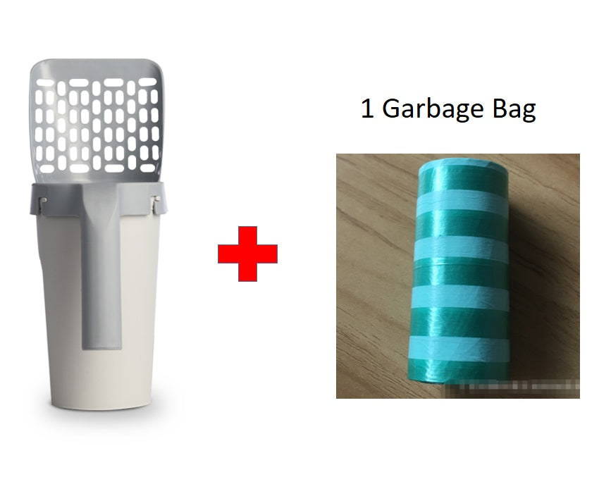 cat litter storage box with shovel and garbage bag for easy cleaning and storage