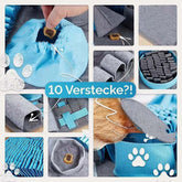 Dog sniffing training pad with various hiding spots and textures for scent training, featuring 10 hiding areas.