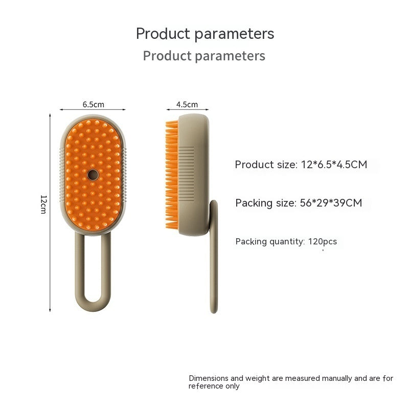 Cat Steam Brush Steamy Dog Brush - 3 In 1 Electric Grooming product parameters image showing size and dimensions.