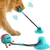 Golden retriever playing with an interactive dog toy for dental care featuring a chewable and engaging design.