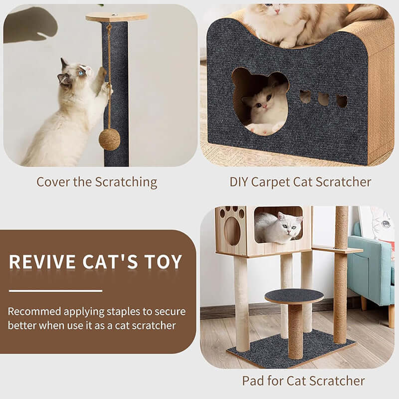 Self-Adhesive Carpet Cats Scratch Board for Sofa Protection installation guide with cats using scratchers and DIY options.