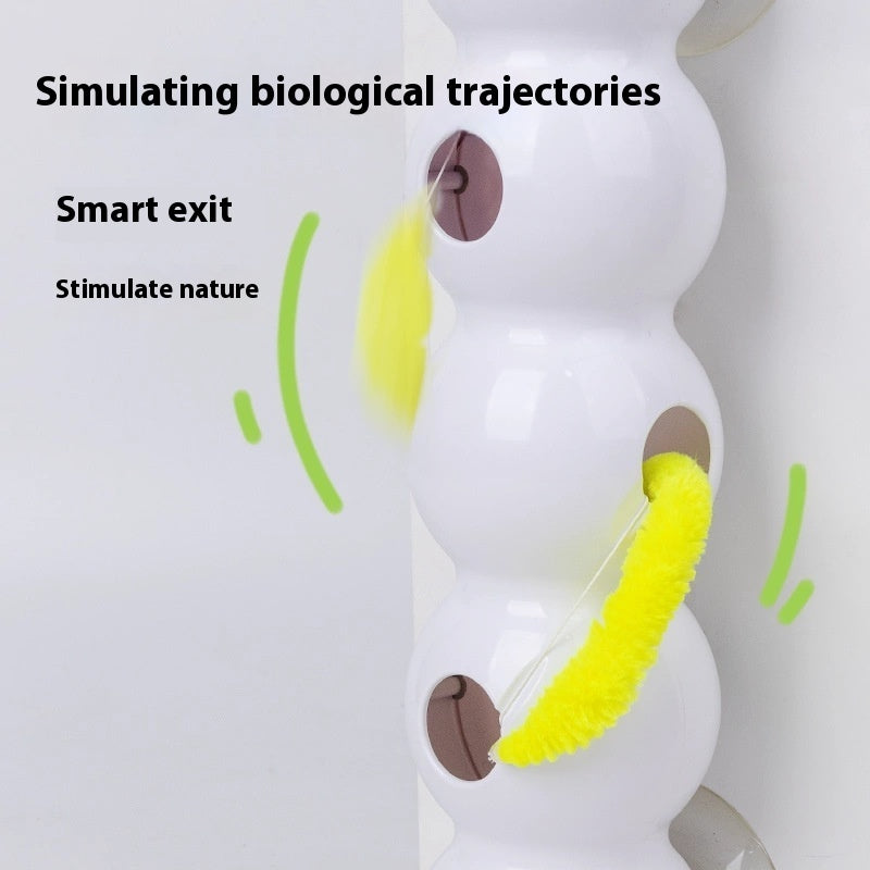 Automatic interactive cat toy with features that simulate biological trajectories and stimulate nature for playful cats.