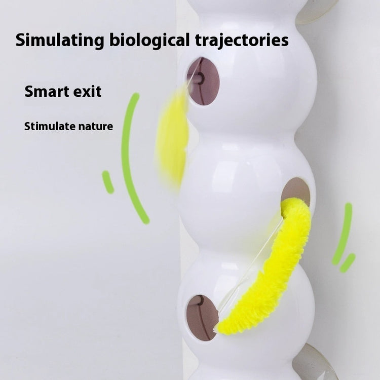 Automatic interactive cat toy with features that simulate biological trajectories and stimulate nature for playful cats.